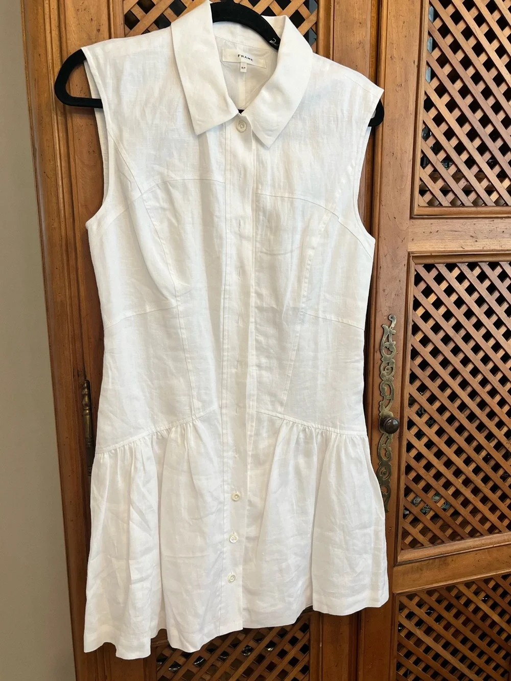 FRAME White Sleeveless Button-Front Linen Dress - Small